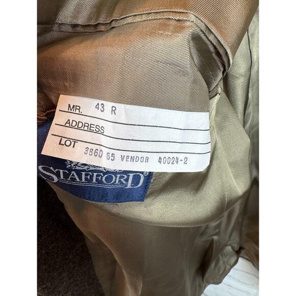 STAFFORD brown suede elbow patch 100% wool tweed mens jacket blazer 42R NWOT - Picture 11 of 14